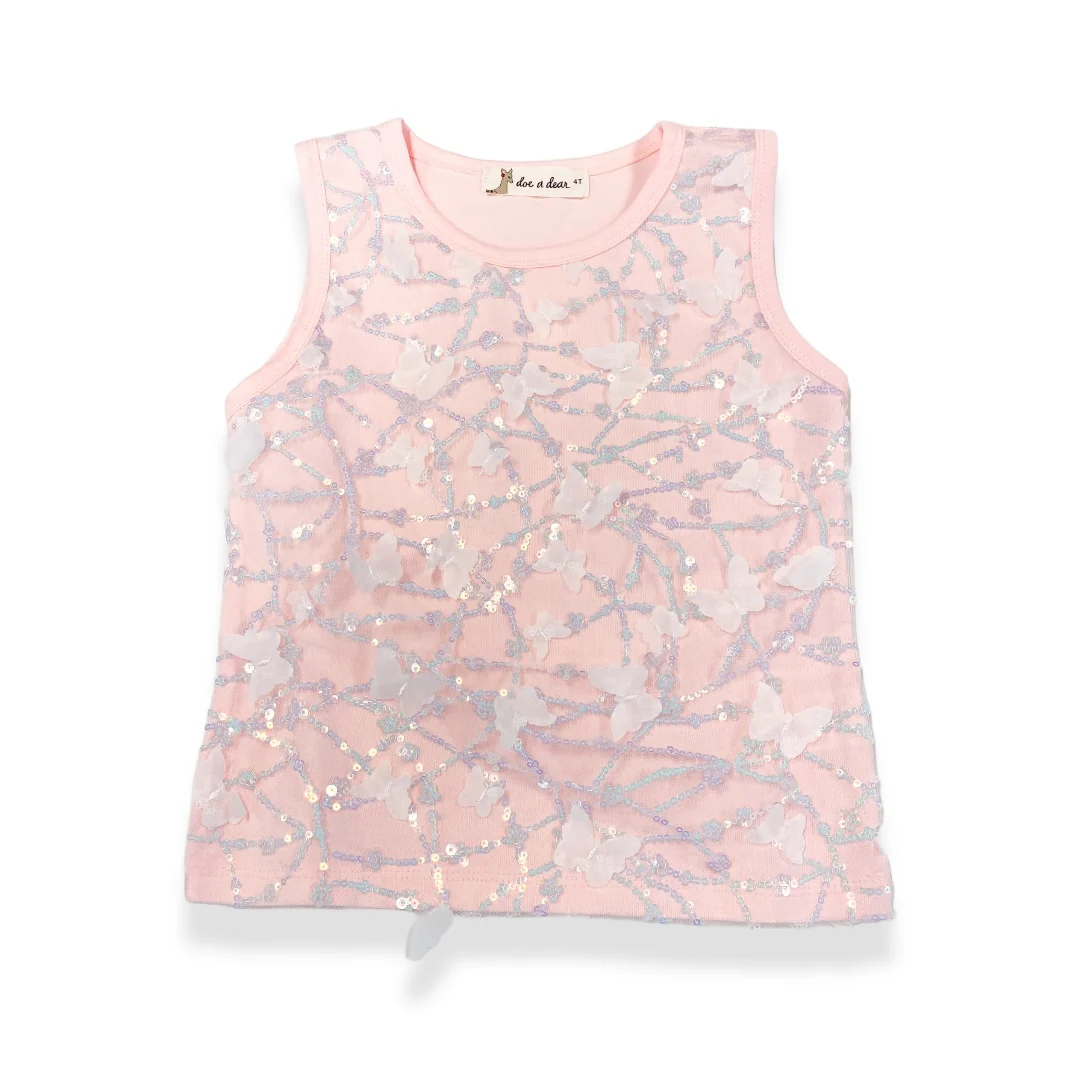 Butterfly Sequin Mesh Top in Pink
